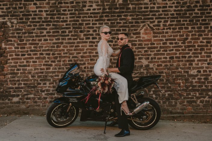Wedding Couple on a bike